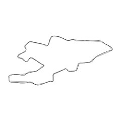 Kyrgyzstan country simplified map.Thin triple pencil sketch outline isolated on white background. Simple vector icon