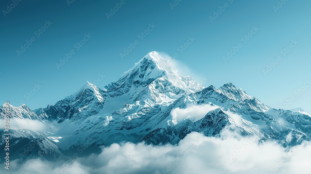 Sticker Snowy Mountain Peak with Clouds