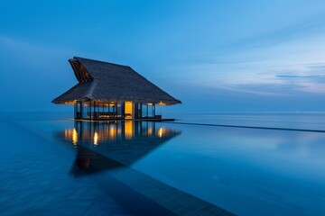 Obraz premium Tranquil Evening at a Luxury Resort.