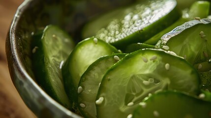 A close up of cucumbers with a sprinkle of salt