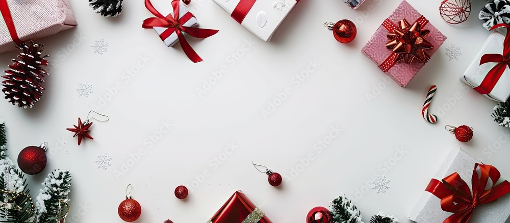 Aufkleber top-down view of christmas and new year gift boxes on a white background with space for messages. im