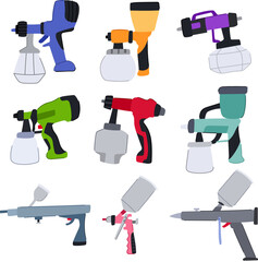 paint sprayer set cartoon. gun er, tool air, car industry paint sprayer sign. isolated symbol vector illustration