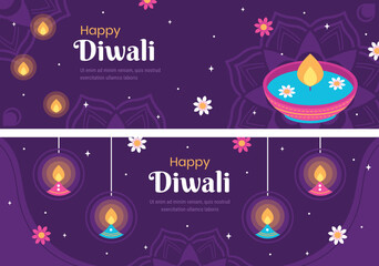 Flat diwali festival horizontal banner template