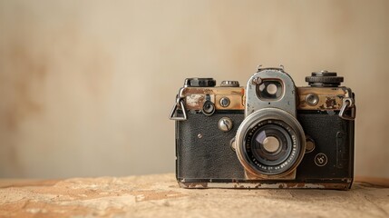 Vintage camera set on vintage background