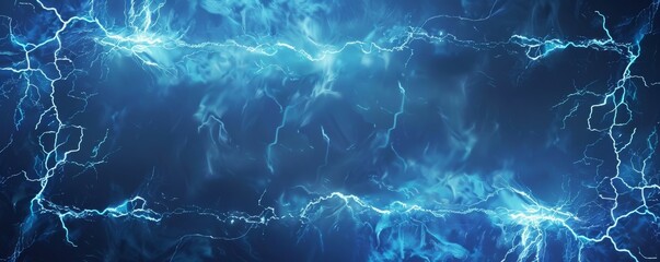 Obraz premium Blue and white lightning illuminating a dark background, evoking power and drama with electrifying energy crackling across the sky, creating a vivid abstract design capturing nature's raw power