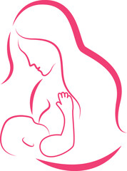 World breastfeeding week 1-7 August, feeding of babies with milk from a females breast sign vector	