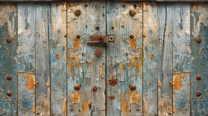 A wooden door with a rusty latch