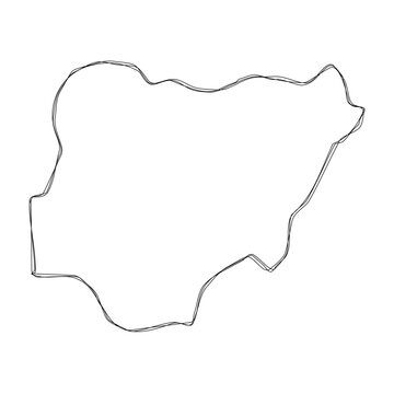 recommend clip art: Nigeria country simplified map.Thin triple pencil sketch outline isolated on white background. Simple vector icon