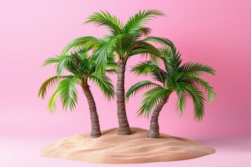 Fototapeta premium Three Palm Trees on a Pink Beach