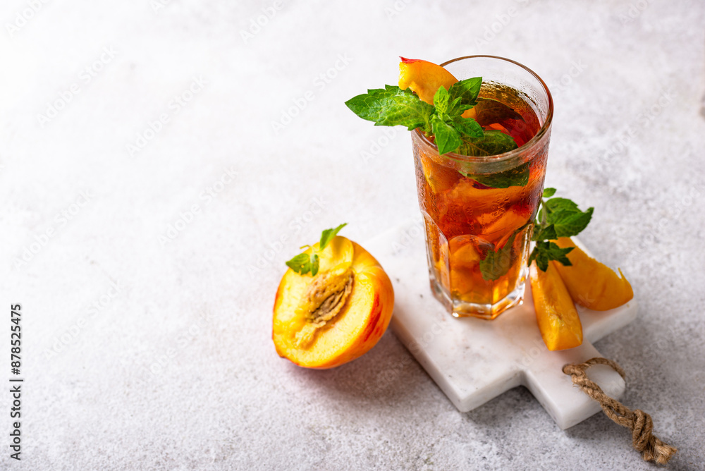 Sticker Cold ice tea with peach and mint