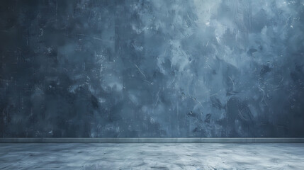 Fototapeta premium Empty modern room with abstract blue textured wall and polished concrete floor.