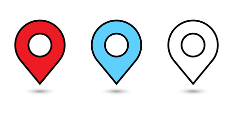 set of icons Location Pin, Map Pin, Place, Location, Address, location icon. Vector map pin, red pin on white background.