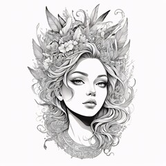 Girl head Art style colorful illustration great for  T-Shirt designs