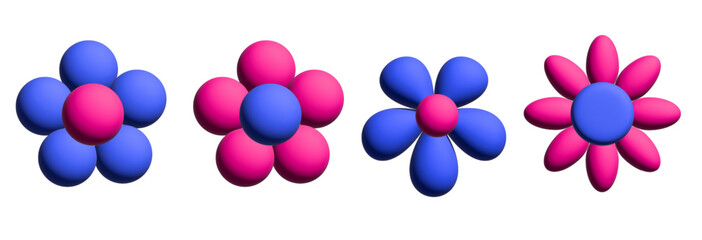 Set of 3D flowers isolated on white background.Colorful cute flower vector graphic isolated on white background.