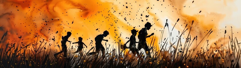 Obraz premium A Close-up Shot of a Watercolor silhouettes of a bustling cityscape with overlapping colors