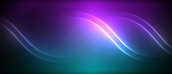 Neon glowing circle rays, light round lines in the dark, planet style neon wave lines. Energetic electric concept design for wallpaper, banner, background