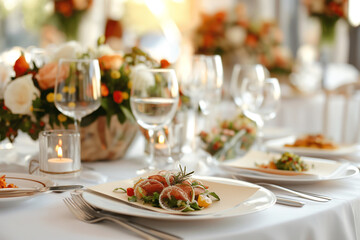 Wedding Table Setting with Floral Centerpiece and Invitations