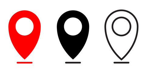 set of icons Location Pin, Map Pin, Place, Location, Address, location icon. Vector map pin, red pin on white background.