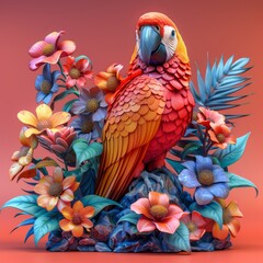 Fototapeta premium Vibrant Scarlet Macaw Amidst a Floral Paradise