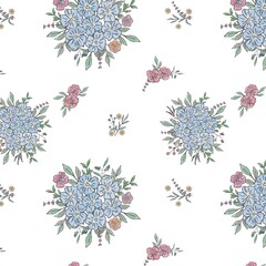 Seamless floral pattern with hand drawn elements