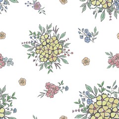 Seamless floral pattern with hand drawn elements