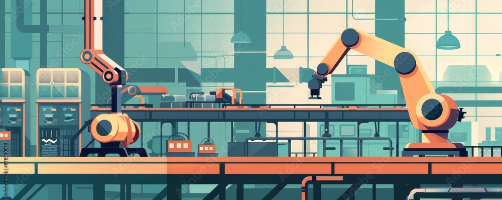 Poster robotic arms working in an advanced automated factory, showcasing industrial automation and precisio