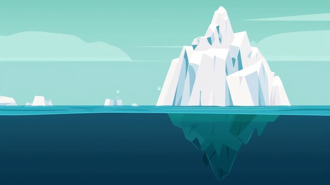 Climate change awareness, melting icebergs and rising sea levels, copy space for text, focus cover all object, flat design illustration