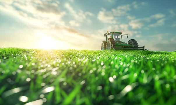 tractor in green field - Powered by Adobe