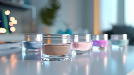mockup cosmetic jars with cream on a white table