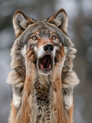 Obraz premium Very surprised wolf with open mouth