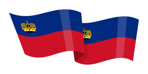 Vector illustration of wavy Liechtenstein flag on transparent background