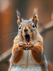 Obraz premium Very surprised squirrel with open mouth