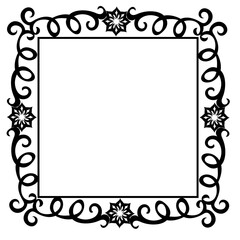 Black square frame decorated with a beautiful openwork pattern on a white background