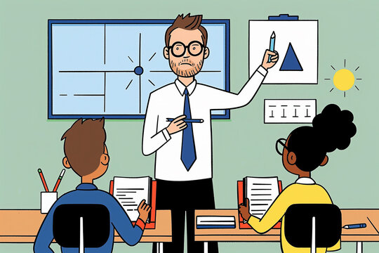 A Teacher Explains Geometry to Students in a Classroom Setting. Generative AI