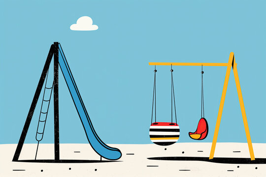 Illustrated Playground Slide and Swings. Generative AI