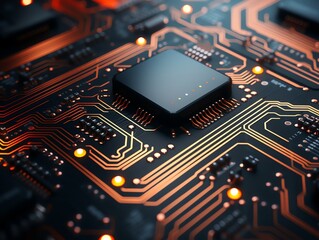 Highresolution closeup of a techinspired texture with intricate microchip designs and metallic tones