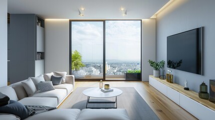 Fototapeta premium modern living room interior design with oled television,