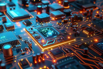 Advanced circuits, holographic schematics, hightech electronics, futuristic design