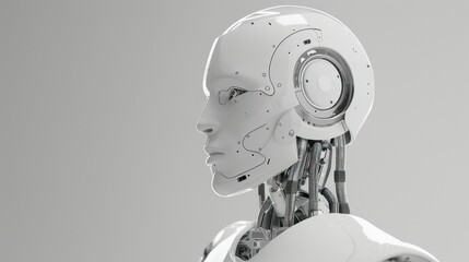 Obraz premium Modern white ai robot on light gray background,