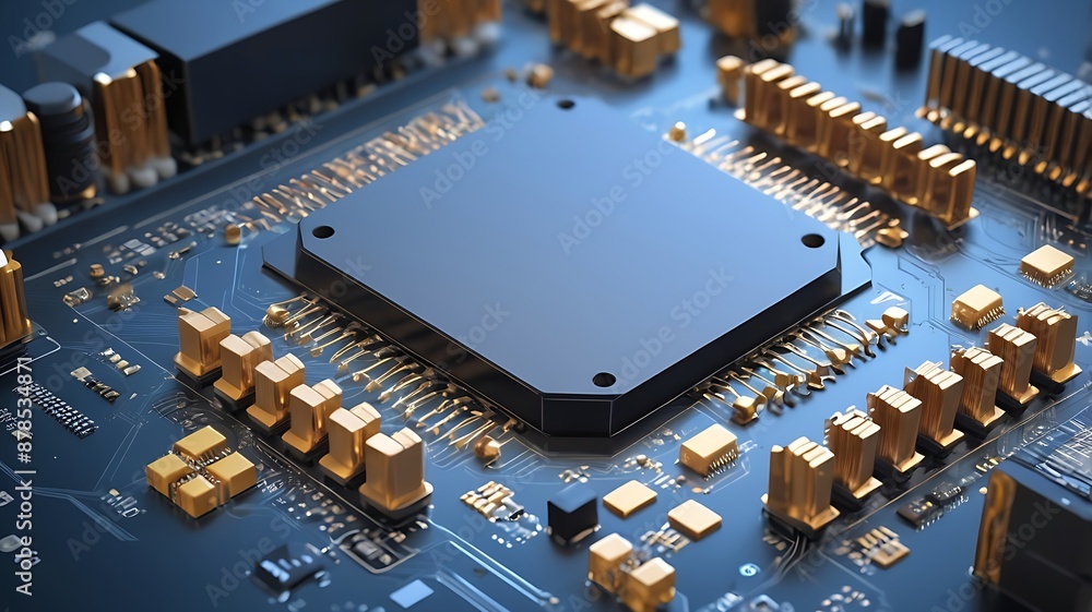 Poster circuit board. technology background. central computer processor cpu. digital motherboard chip, ligh