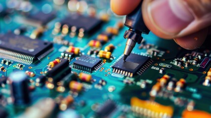 A hardware design lab with engineers creating and testing new electronic devices, using advanced tools and simulations to optimize performance and functionality, showcasing the innovation in hardware