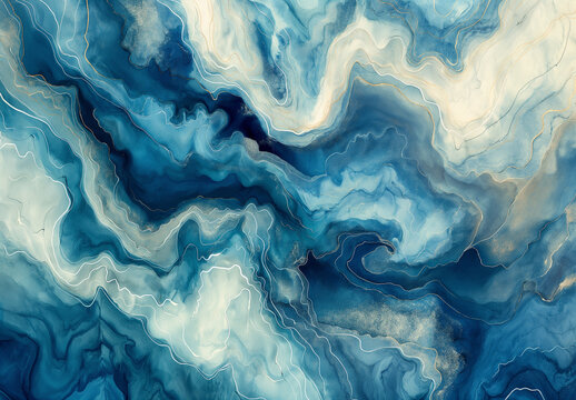 An aerial view of water flowing through an abstract river, top down view, birds eye view, turquoise and blue colors, native art style painting