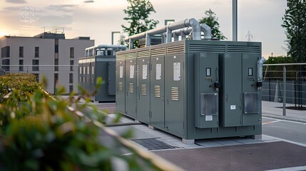 Industrial electrical generator units on a rooftop facility