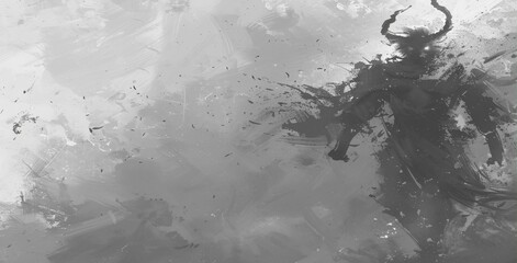 Obraz premium Satan as a shadowy figure emerging from a burst of fiery chaotic energy with fragmented horns and a twisted form