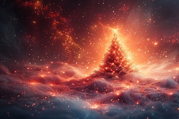 Abstract Fantasy Festive Christmas Tree Background - Header Wallpaper 3D Illustration