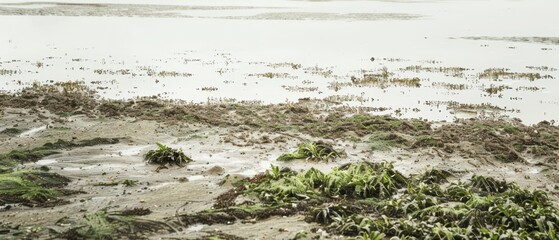 Coastal Green Algae at Low Tide on a Cloudy Day