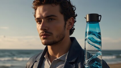 A futuristic water bottle set inspired by ocean waves ai_generated