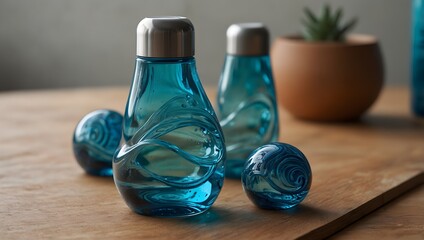 A futuristic water bottle set inspired by ocean waves ai_generated