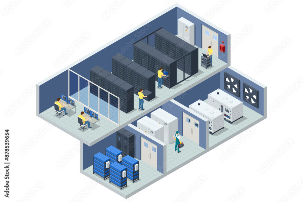 Poster isometric network computing technologies. the data center offers infrastructure for hosting websites