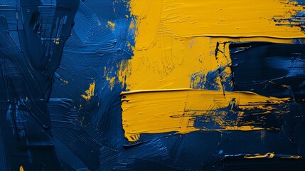 Vivid abstract grunge texture in yellow and blue with layered brush strokes and textured elements creating a bold and intriguing visual